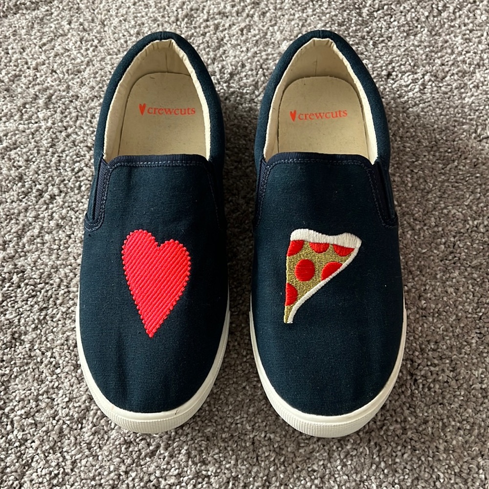 J. Crew Crewcuts Pizza Heart Navy Blue Slip On Sneakers Size Girls 5